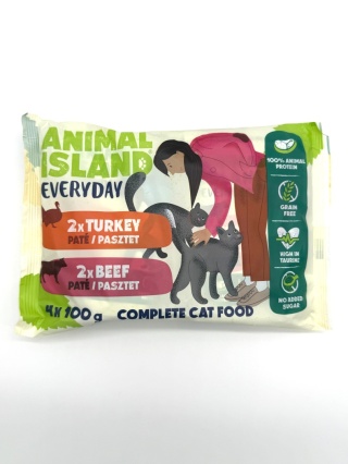 ANIMAL ISLAND Everyday Indyk i wołowina - pasztet dla kota - saszetki 4 x 100g
