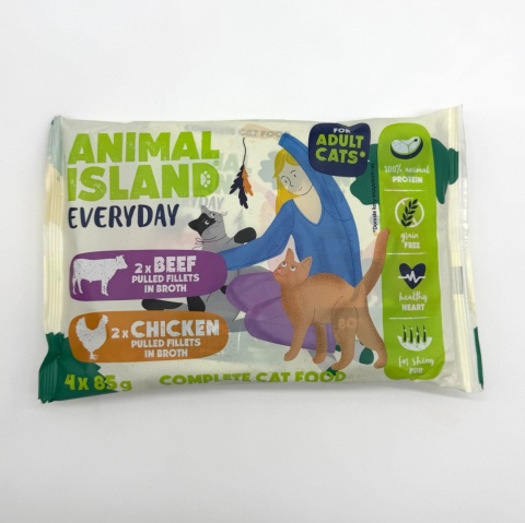 ANIMAL ISLAND Everyday Kurczak i Wołowina filety w rosole - mokra karma dla kota - 4 x 85g