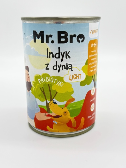 Mr.Bro Light Indyk z Dynią + prebiotyki- karma mokra 400g