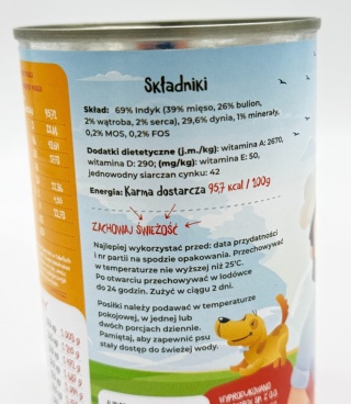 Mr.Bro Light Indyk z Dynią + prebiotyki- karma mokra 400g