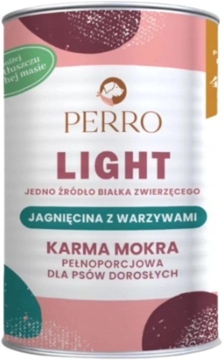 PERRO LIGHT Karma mokra Jagnięcina z warzywami – monobiałkowa formuła dla psów dorosłych 400g