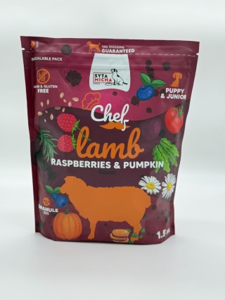 Syta Micha Sucha karma dla szczeniąt Jagnięcina, malina i dynia 1.5kg