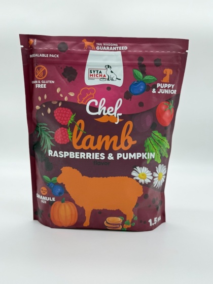 Syta Micha Sucha karma dla szczeniąt Jagnięcina, malina i dynia 1.5kg