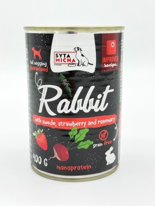 Syta Micha Karma mokra dla psa królik z brukwią, truskawką i rozmarynem 400g