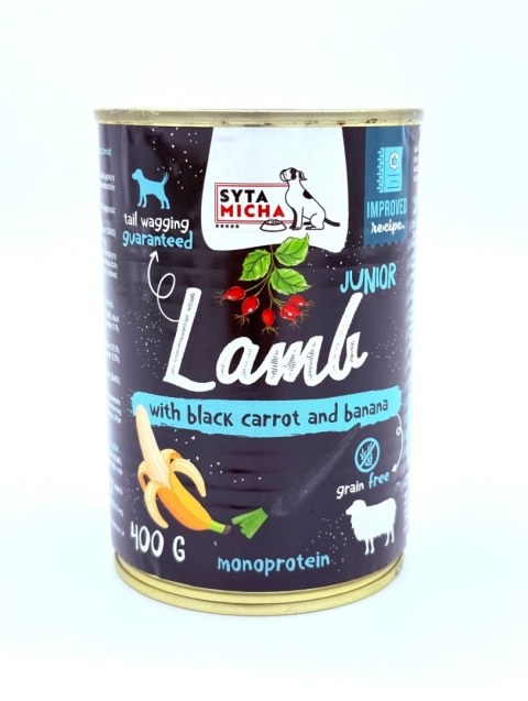 Syta Micha Karma mokra dla szczeniąt jagnięcina z czarną marchwią i bananem 400g