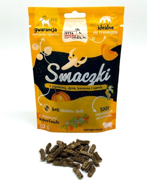 Syta Micha Smaczki dla psa z jagnięciną, dynią, bananem i morelą 80g