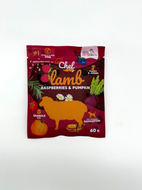 Syta Micha Sucha karma dla szczeniąt Jagnięcina, malina i dynia- próbka 60g