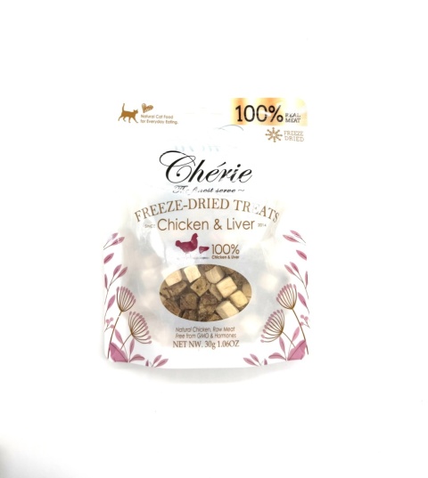 Cherie 100% liofilizowany kurczak i wątroba - przysmak dla kota i psa30g