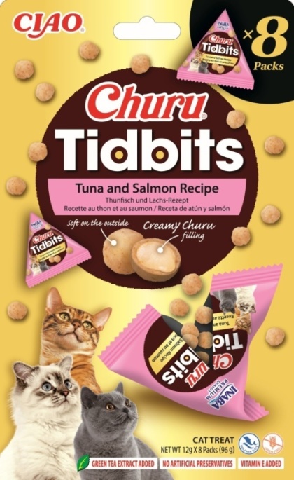 Inaba Churu TIDBITS TUNA SALMON 8x12g - przysmak dla kota z tuńczykiem i łososiem