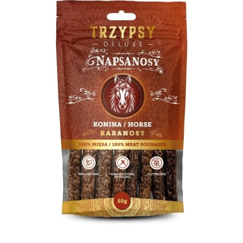 TrzyPsy - Napsanosy 80g - Kabanosy Konina - 100% mięsa
