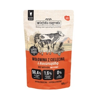 Wiejska Zagroda Karma mokra dla kota Wołowina z cielęciną i kocimiętką (dorosły) 100g