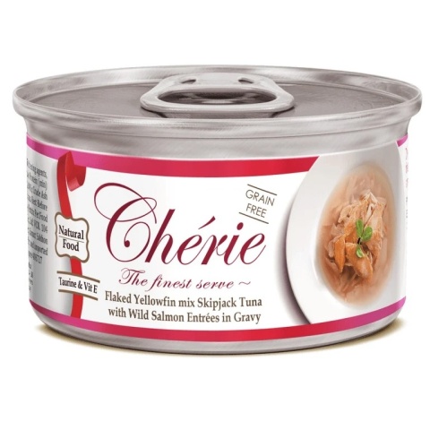 Cherie kawałki tuńczyka z dzikim łososiem w sosie 80g-mokra karma