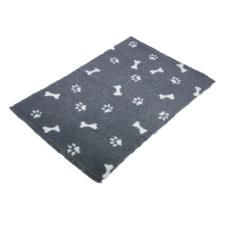 BUBA Legowisko antypoślizgowe DRY BED 28mm szary w białe łapy i kości 100*75 cm