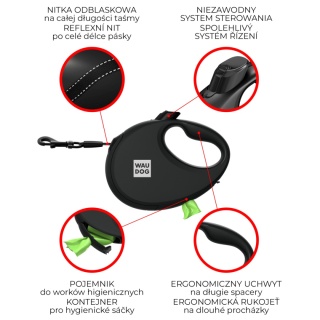 WAUDOG R-LEASH SMYCZ AUTOMATYCZNA DLA PSÓW Z POJEMNIKIEM czarna 5 m do 40 kg L