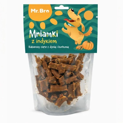 Mr. Bro Mniamki Air Dried przysmaki treningowe dla psa z indyka 80 g – niskotłuszczowe smaczki z pestkami dyni i kurkumą