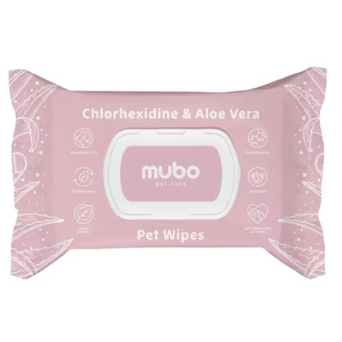Mubo Chlorhexidine & Aloe Vera Pet Wipes 40szt. - chusteczki z chlorheksydyną i aloesem dla psa i kota, 20x30cm