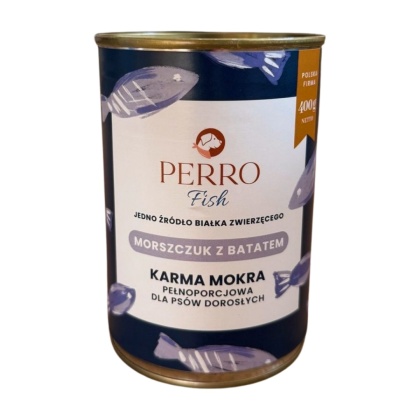PERRO Fish Morszczuk z batatem – karma mokra dla psa 400 g | Monobiałkowa, bez zbóż