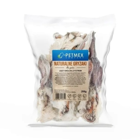 PETMEX Ucho królika z futrem 100 g – naturalny gryzak dla psa
