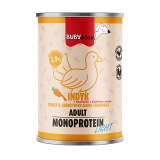 BUBAlicious LIGHT mono karma dla psa 400g – INDYK & MARCHEWKA z rumiankiem