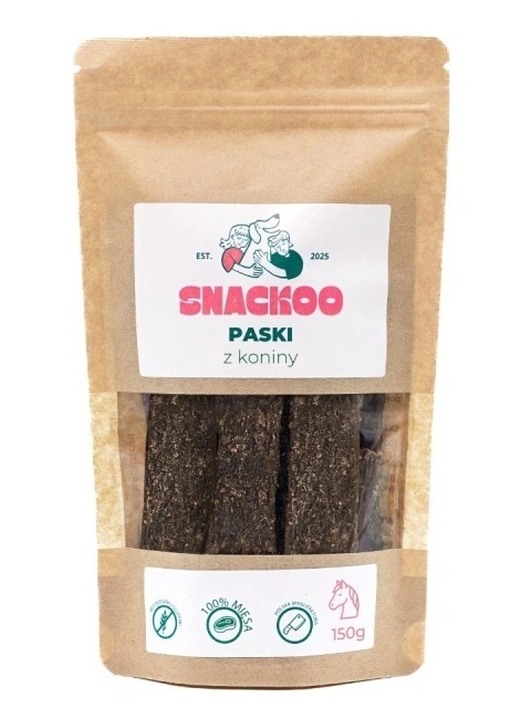 Snackoo Przysmak dla psa – paski mięsne z koniny 100% mięsa 150 g