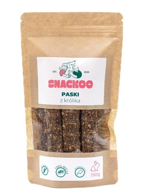 Snackoo Przysmak dla psa – paski mięsne z królika 100% mięsa 150 g