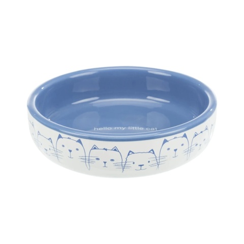 TRIXIE Miska dla kotów ras krótkopyskich, ceramiczna, 0.3 l/o 15 cm, jasnoniebieski/biały