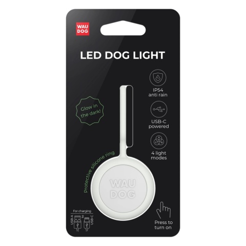 WAUDOG LED latarka dla psów, w świecącej silikonowej obudowie, USB, średnica 37 mm